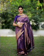 DEIANA'S Beautiful Designer Golden zari Soft Lichi Silk Saree - Purple | Grocsy