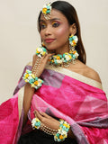 Flower Jewellery Gold-Polished Turquoise Blue Floral Jewellery Set - Ruby Raang | Grocsy