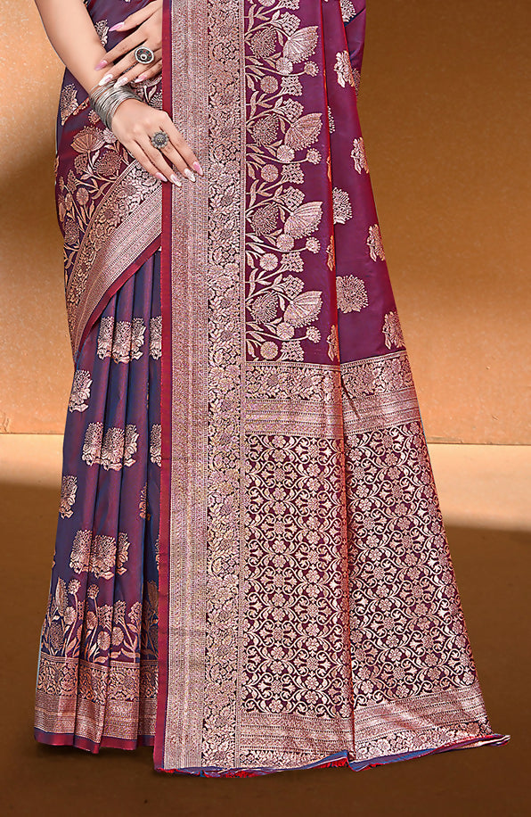 Sangam Prints Magenta  Silk Woven Work Traditional Saree | Grocsy