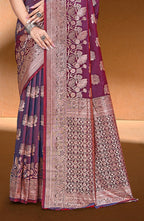Sangam Prints Magenta  Silk Woven Work Traditional Saree | Grocsy