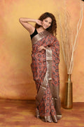 Very Much Indian Modal Silk Ajrakh Handblock Printed Natural Dyes With Designer Border Saree - Red | Grocsy