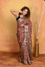 Very Much Indian Modal Silk Ajrakh Handblock Printed Natural Dyes With Designer Border Saree - Red | Grocsy