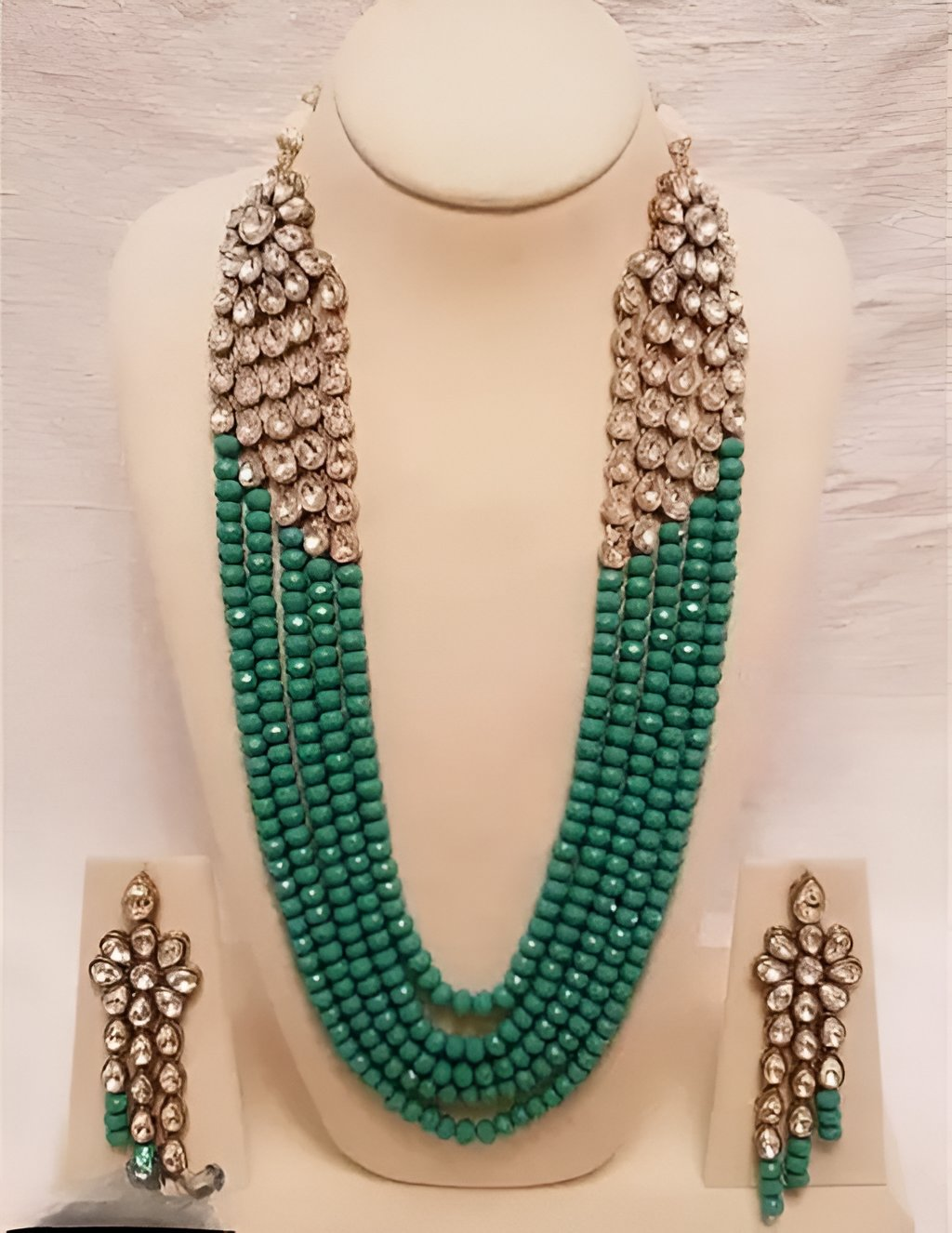 Jewel City Luxury Kundan Mint Crystal Statement Necklace Set | Traditional Indian Wedding Jewelry | Grocsy