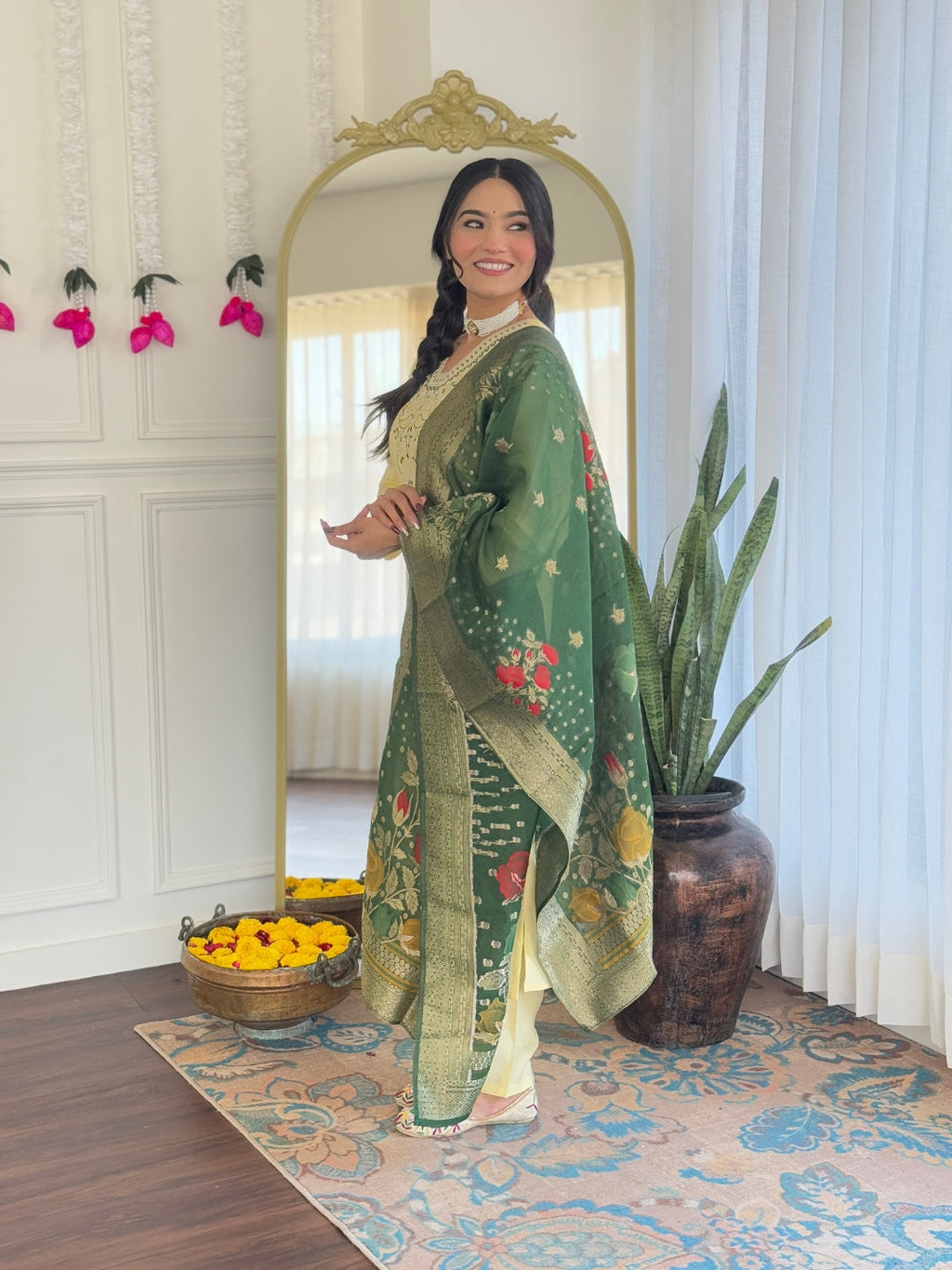 Teeya Creation Light Yellow Color Viscose Chanderi Embroidery Work Fully Stitched Kurti Set | Grocsy