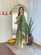 Teeya Creation Light Yellow Color Viscose Chanderi Embroidery Work Fully Stitched Kurti Set | Grocsy