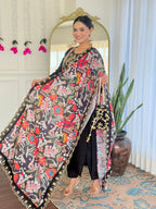 Teeya Creation Black Color Viscose Chanderi Embroidery Work Fully Stitched Kurti Set | Grocsy