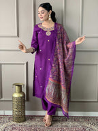 Teeya Creation Purple Color Rayon Slub Embroidery Work Fully Stitched Kurti Set | Grocsy