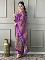Teeya Creation Purple Color Rayon Slub Embroidery Work Fully Stitched Kurti Set | Grocsy