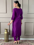 Teeya Creation Purple Color Rayon Slub Embroidery Work Fully Stitched Kurti Set | Grocsy