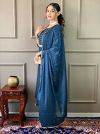 Teeya Creation Blue Color Rayon Slub Embroidery Work Fully Stitched Kurti Set | Grocsy