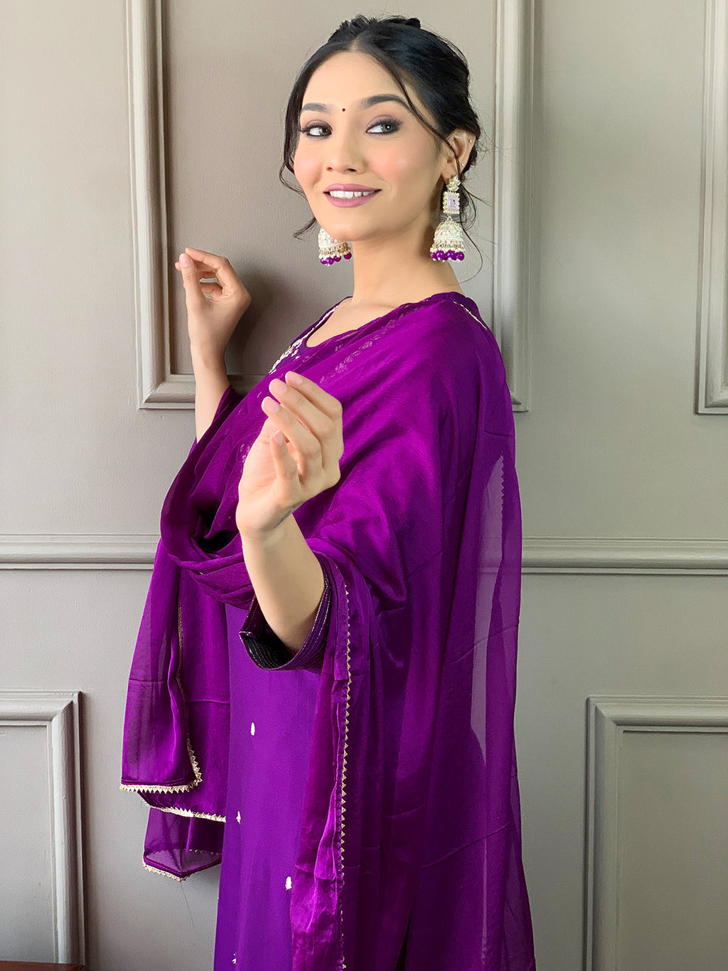 Teeya Creation Violet Color Rayon Slub Embroidery Work Fully Stitched Kurti Set | Grocsy