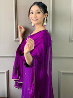 Teeya Creation Violet Color Rayon Slub Embroidery Work Fully Stitched Kurti Set | Grocsy