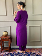 Teeya Creation Violet Color Rayon Slub Embroidery Work Fully Stitched Kurti Set | Grocsy