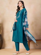 Teeya Creation More Peach Color Viscose Chanderi Embroidery Work Fully Stitched Kurti Set | Grocsy
