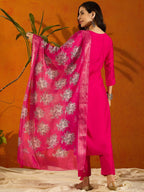 Teeya Creation Pink Color Viscose Chanderi Embroidery Work Fully Stitched Kurti Set | Grocsy