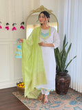 Teeya Creation White Color Viscose Chanderi Embroidery Work Fully Stitched Kurti Set | Grocsy