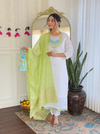 Teeya Creation White Color Viscose Chanderi Embroidery Work Fully Stitched Kurti Set | Grocsy