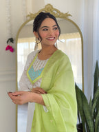 Teeya Creation White Color Viscose Chanderi Embroidery Work Fully Stitched Kurti Set | Grocsy