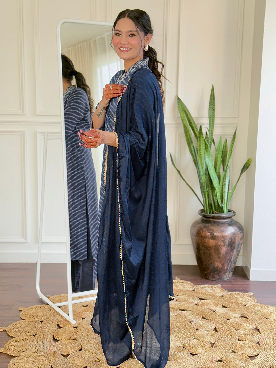 Teeya Creation Grey Color MUSLIN Embroidery Work Fully Stitched Kurti Set | Grocsy