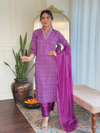 Teeya Creation Purple Color MUSLIN Embroidery Work Fully Stitched Kurti Set | Grocsy
