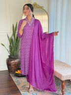Teeya Creation Purple Color MUSLIN Embroidery Work Fully Stitched Kurti Set | Grocsy