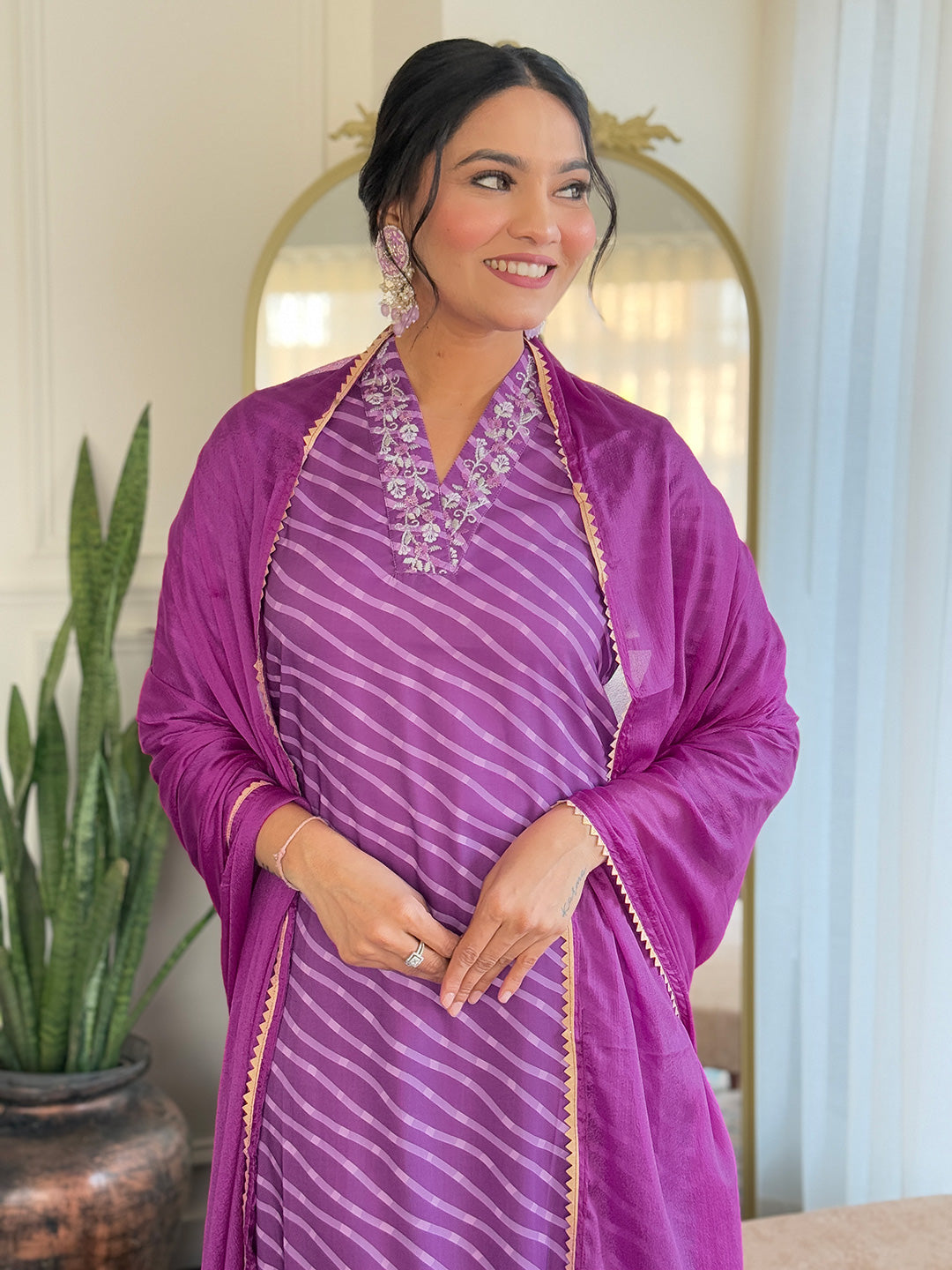 Teeya Creation Purple Color MUSLIN Embroidery Work Fully Stitched Kurti Set | Grocsy