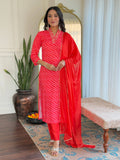 Teeya Creation Red Color MUSLIN Embroidery Work Fully Stitched Kurti Set | Grocsy