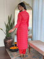 Teeya Creation Red Color MUSLIN Embroidery Work Fully Stitched Kurti Set | Grocsy