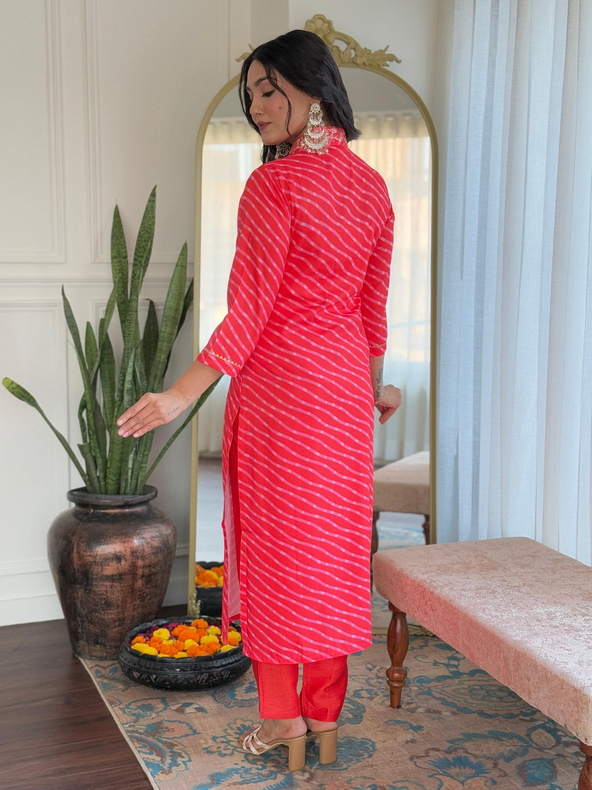Teeya Creation Red Color MUSLIN Embroidery Work Fully Stitched Kurti Set | Grocsy
