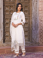 Teeya Creation White Color Viscose Chanderi Embroidery Work Fully Stitched Kurti Set | Grocsy