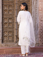 Teeya Creation White Color Viscose Chanderi Embroidery Work Fully Stitched Kurti Set | Grocsy