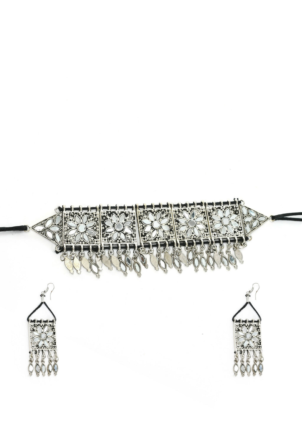 Mominos Fashion Johar Kamal Women Silver-Plated Brass Finish Mirror Work Choker | Grocsy