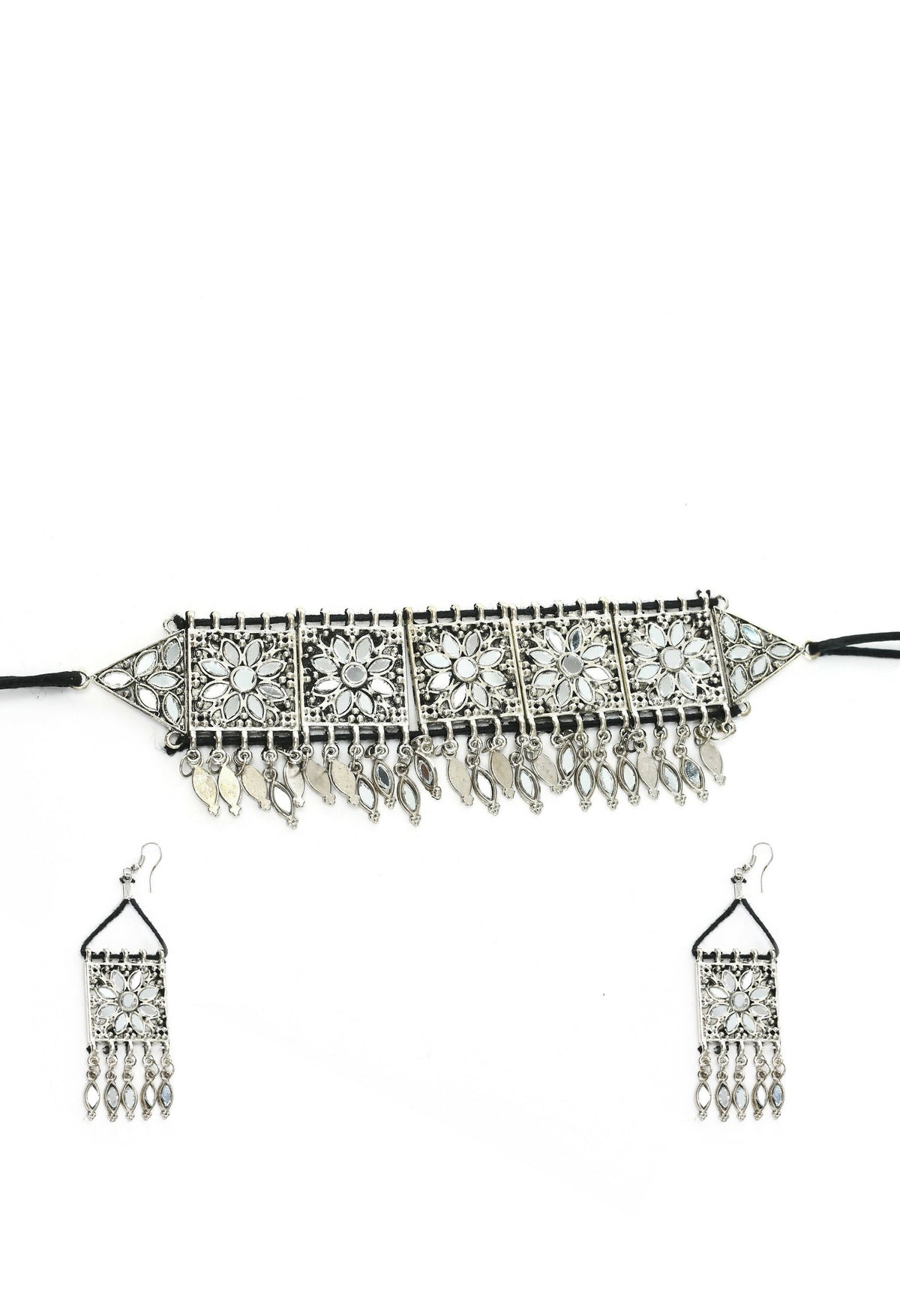 Mominos Fashion Johar Kamal Women Silver-Plated Brass Finish Mirror Work Choker | Grocsy