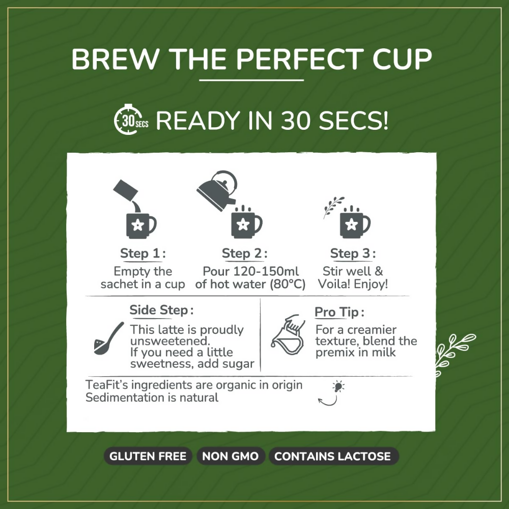 TeaFit Ceremonial No Sugar Instant Matcha Latte Premix | Grocsy