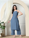 Myshka Women's Self Design Shoulder Straps Kurta & Palazzos Sets in Grey Color | Grocsy