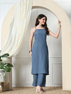 Myshka Women's Self Design Shoulder Straps Kurta & Palazzos Sets in Grey Color | Grocsy