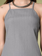 Myshka Women's Self Design Shoulder Straps Kurta & Palazzos Sets in Grey Color | Grocsy