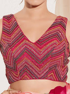 Joban Fashion Magenta Net Padded Blouse With V Neck Sleeveless | Grocsy