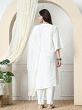 Myshka Women's Embroidered V-Neck Bell Sleeves Kurta & Dhoti Pants With Dupatta Sets in White Color | Grocsy