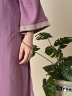 Myshka Women's Embroidered V-Neck Bell Sleeves Kurta & Salwar With Printed Dupatta Sets in Lavender Color | Grocsy