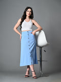 Myshka Women's Solid Ribbed A-Line Embellished Casual Skirt in Blue Color | Grocsy