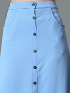 Myshka Women's Solid Ribbed A-Line Embellished Casual Skirt in Blue Color | Grocsy