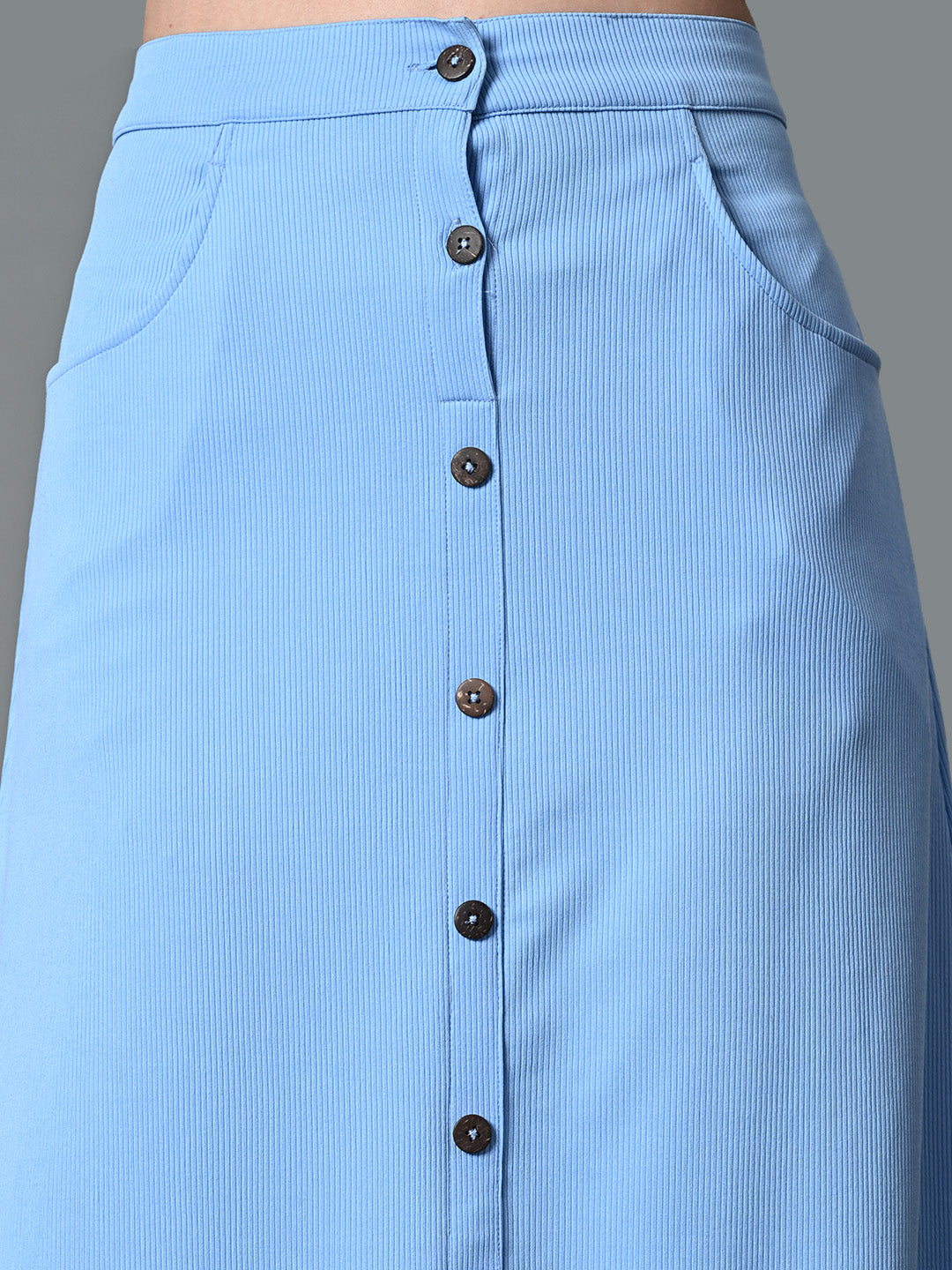 Myshka Women's Solid Ribbed A-Line Embellished Casual Skirt in Blue Color | Grocsy