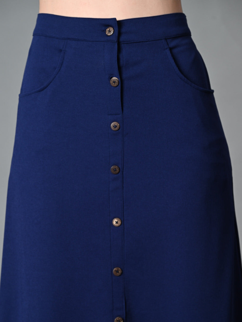 Myshka Women's Solid Ribbed A-Line Embellished Casual Skirt in Navy Blue Color | Grocsy