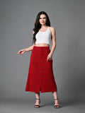 Myshka Women's Solid Ribbed A-Line Embellished Casual Skirt in Maroon Color | Grocsy