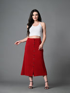 Myshka Women's Solid Ribbed A-Line Embellished Casual Skirt in Maroon Color | Grocsy