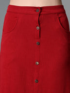 Myshka Women's Solid Ribbed A-Line Embellished Casual Skirt in Maroon Color | Grocsy