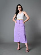 Myshka Women's Solid Ribbed A-Line Embellished Casual Skirt in Lavender Color | Grocsy