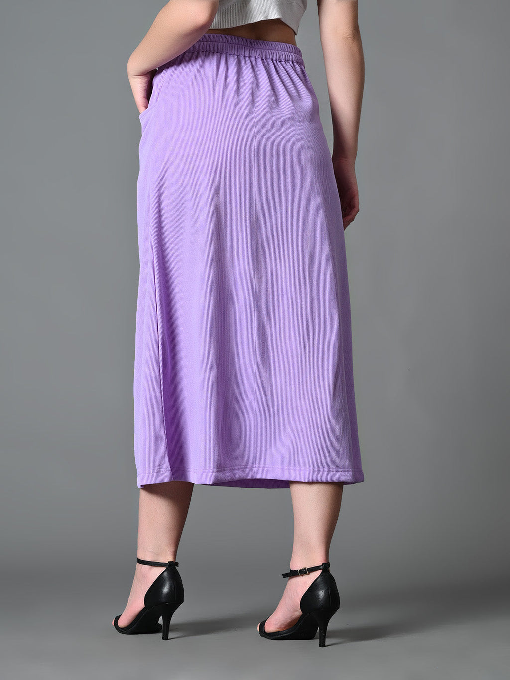 Myshka Women's Solid Ribbed A-Line Embellished Casual Skirt in Lavender Color | Grocsy