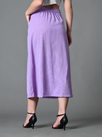 Myshka Women's Solid Ribbed A-Line Embellished Casual Skirt in Lavender Color | Grocsy